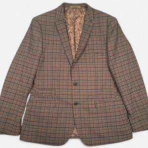 Paisley & Gray Plaid Suit Jacket Mens L Slim Wool Blend Bulldog Lining